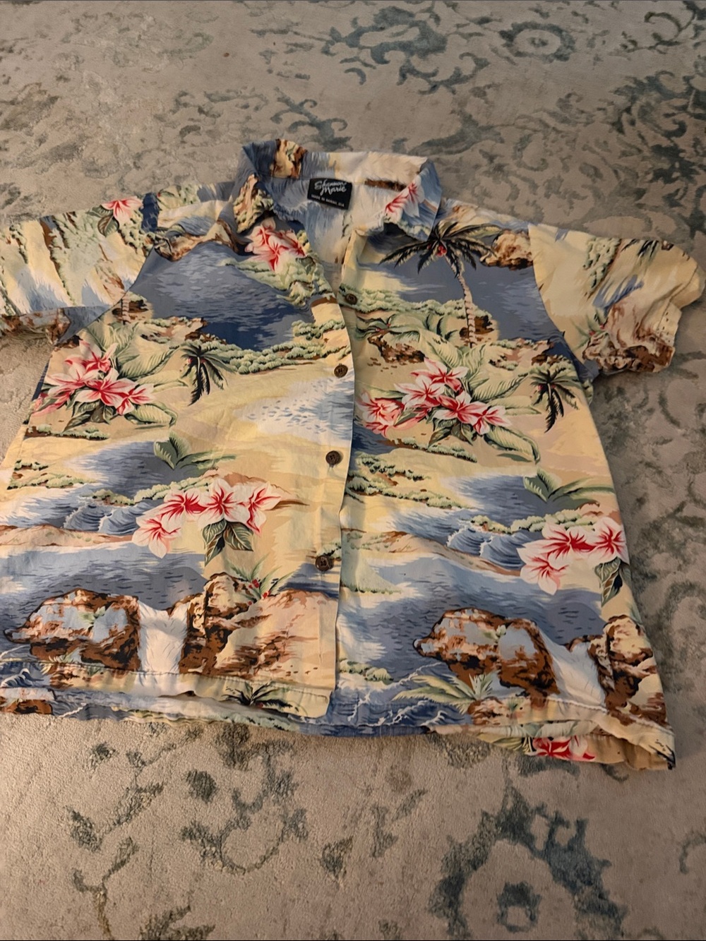 Classic Hawaiian Button-Down Shirt - Cream Blue Floral